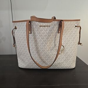 Michael Kors White and Tan Signature Tote Bag